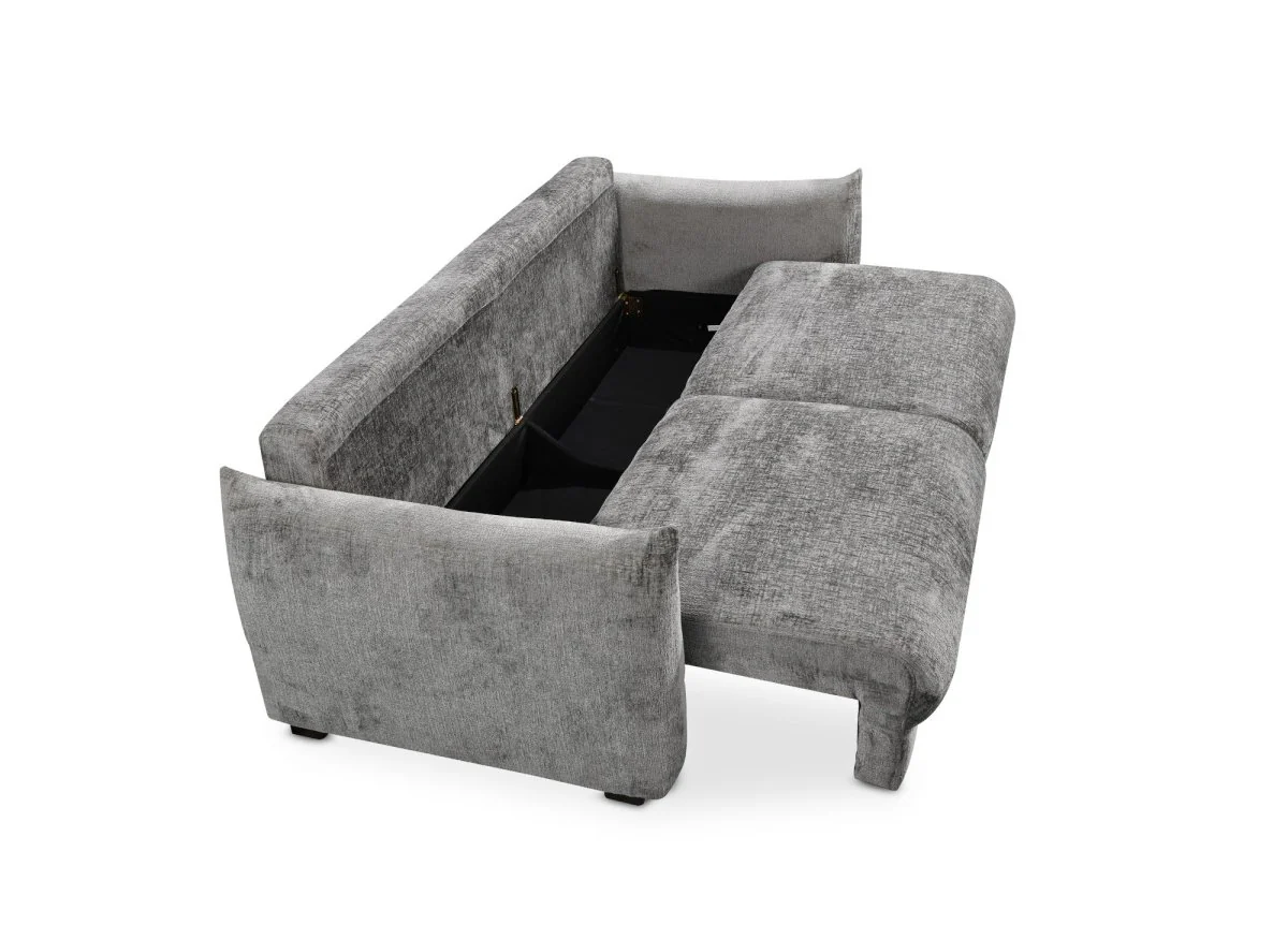 Canapé convertible 3 places avec coffre en velours chiné gris COLBY - Image 8