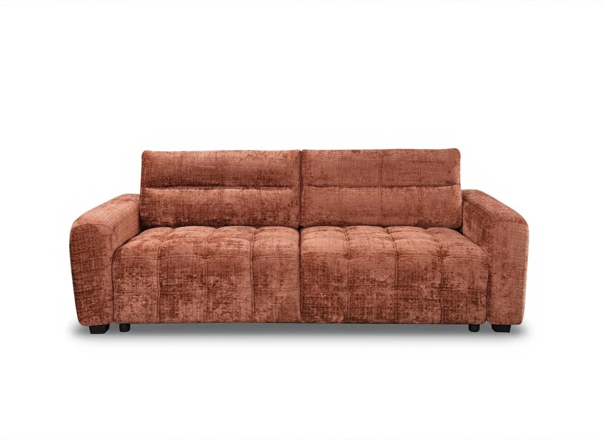 Canapé convertible avec coffre 3 places en velours chiné terracotta RALYA - Image 5
