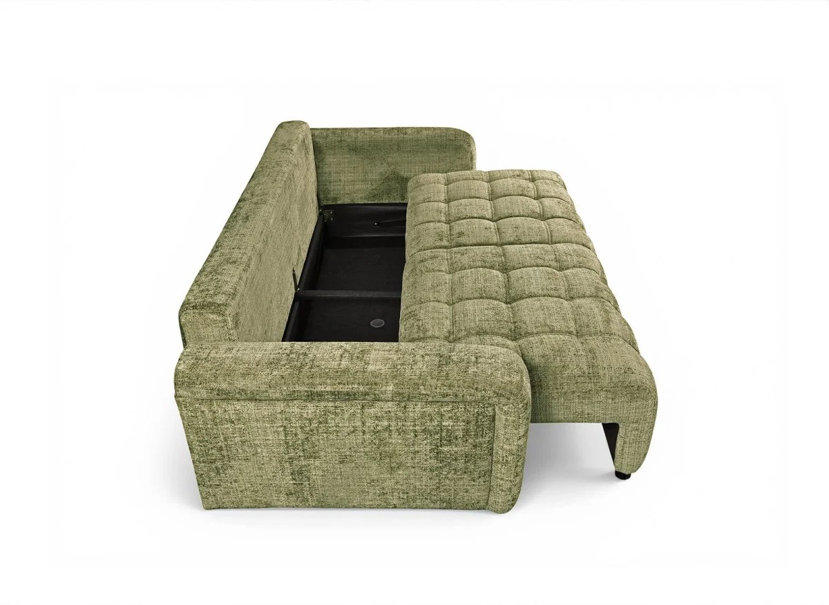 Canapé convertible avec coffre 3 places en velours chiné vert olive RALYA - Image 6