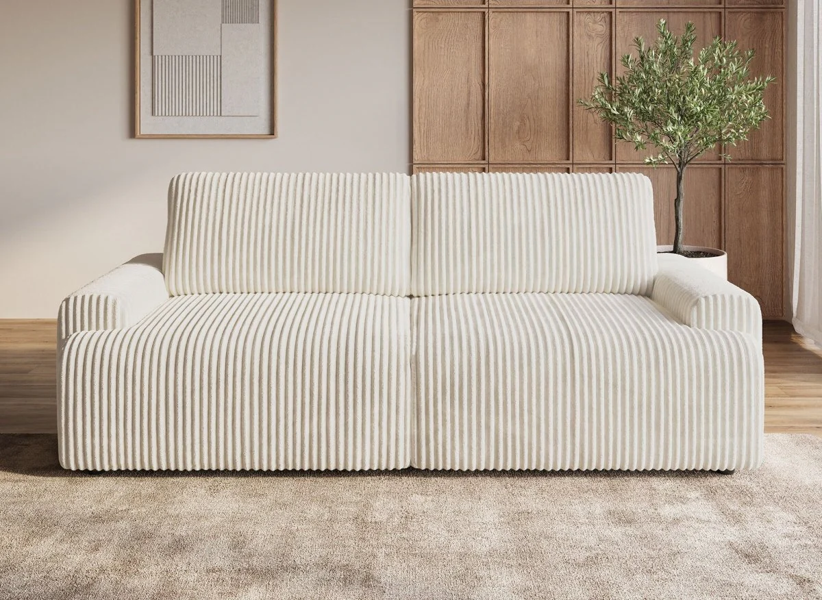Canapé convertible 3 places avec coffre en velours côtelé épais beige MILO - Image 3