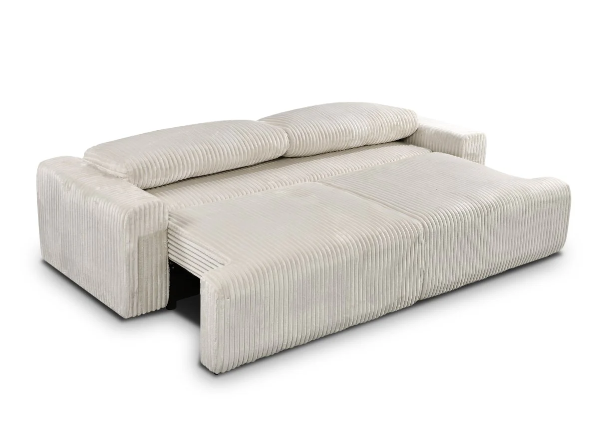 Canapé convertible 3 places avec coffre en velours côtelé épais beige MILO - Image 4