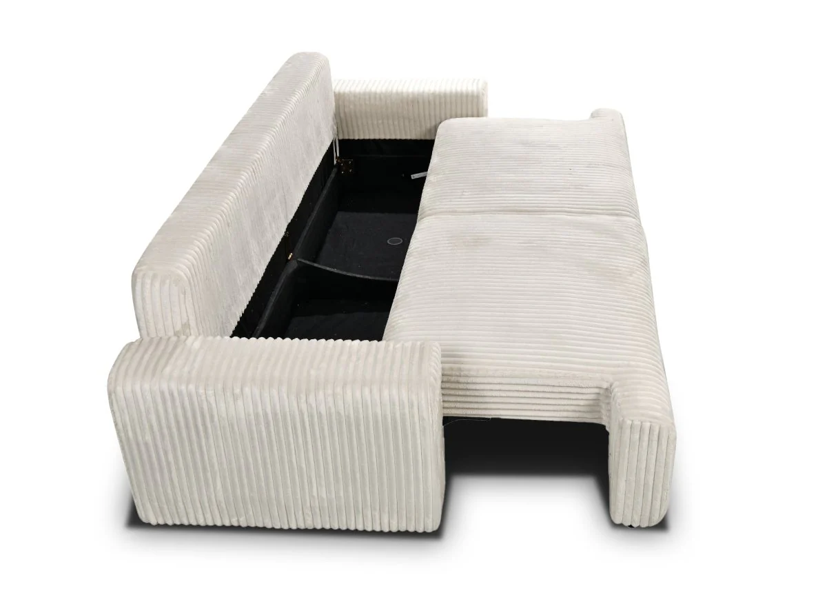 Canapé convertible 3 places avec coffre en velours côtelé épais beige MILO - Image 6