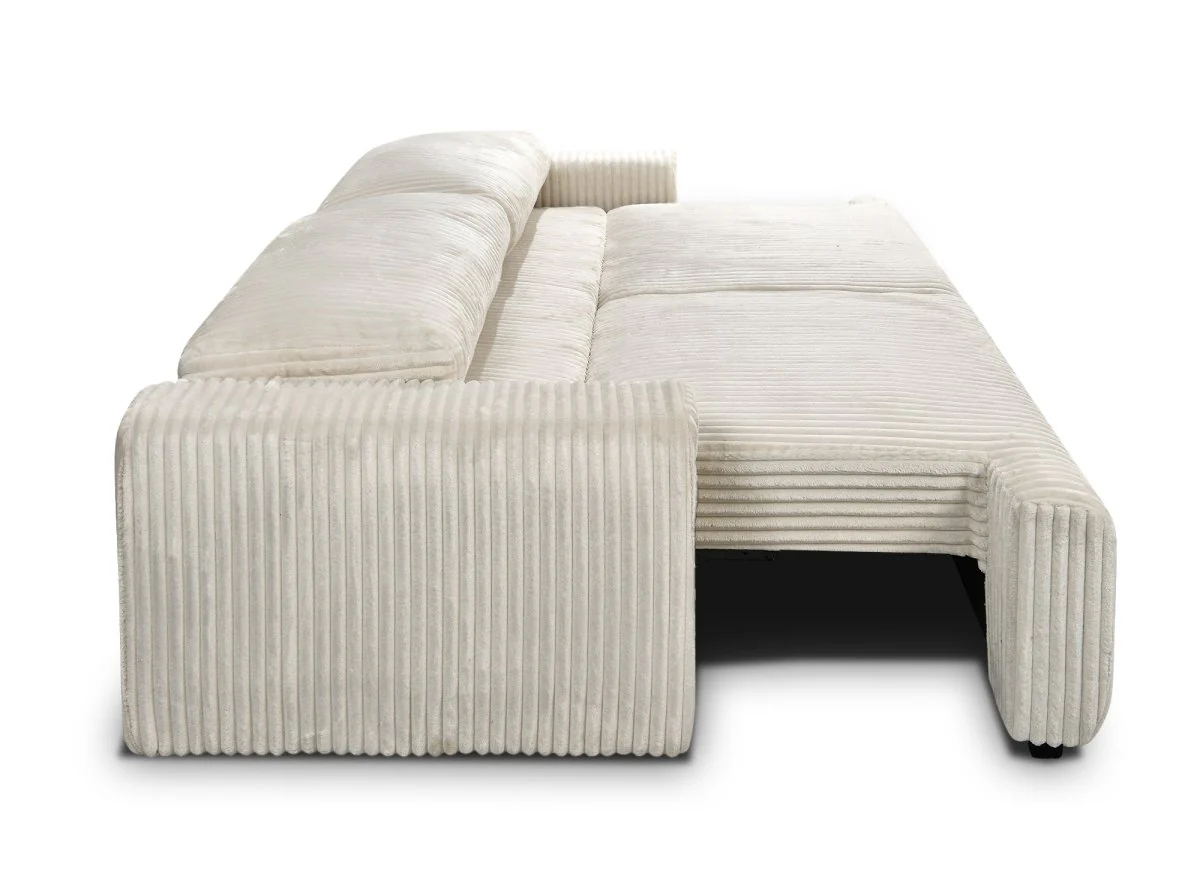 Canapé convertible 3 places avec coffre en velours côtelé épais beige MILO - Image 7