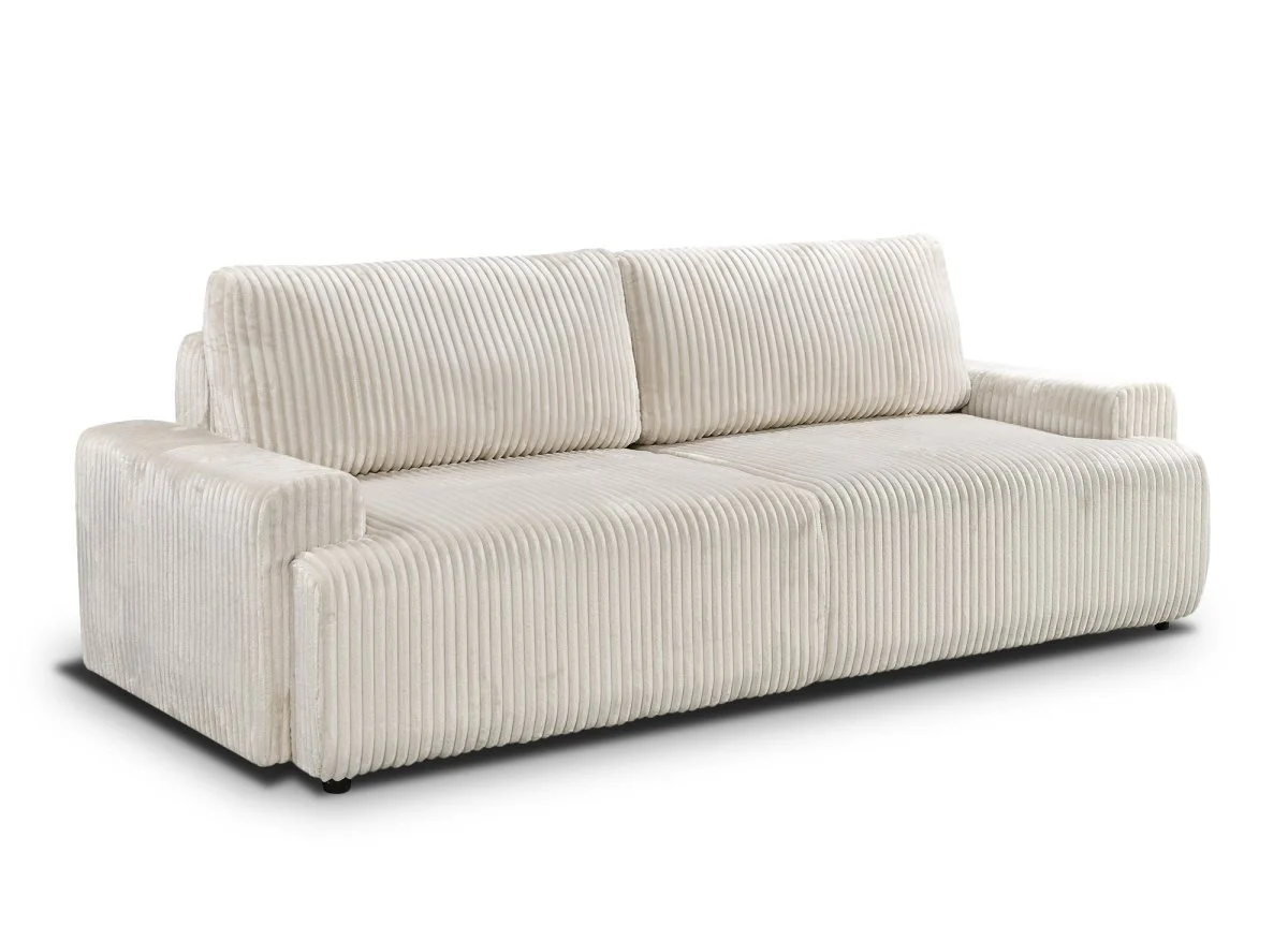Canapé convertible 3 places avec coffre en velours côtelé épais beige MILO - Image 8