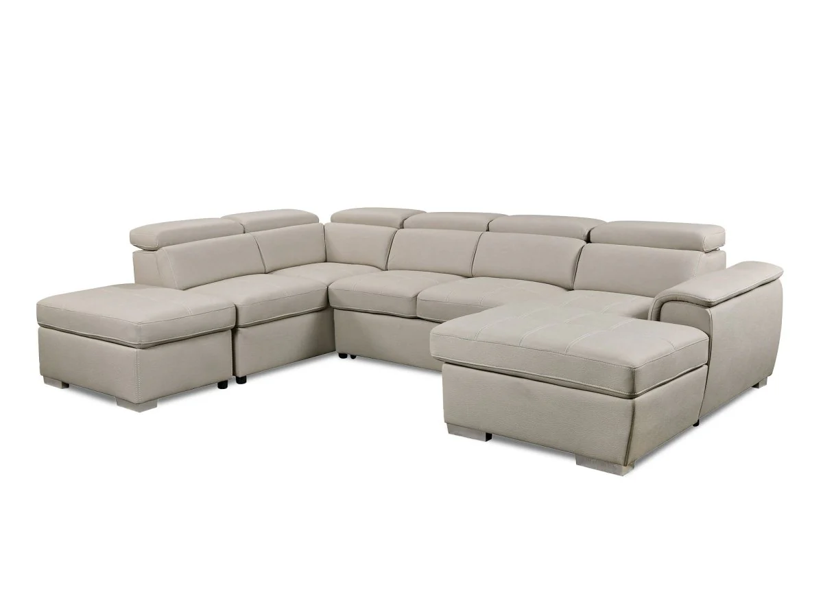 Canapé convertible et panoramique avec coffre de rangement en tissu beige OLIVER - Angle Droit - Image 5