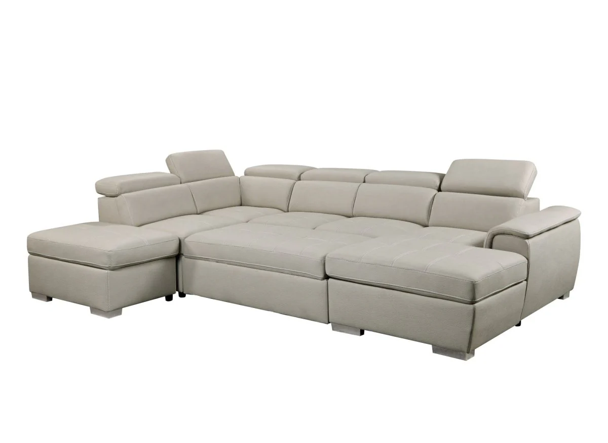 Canapé convertible et panoramique avec coffre de rangement en tissu beige OLIVER - Angle Droit - Image 7
