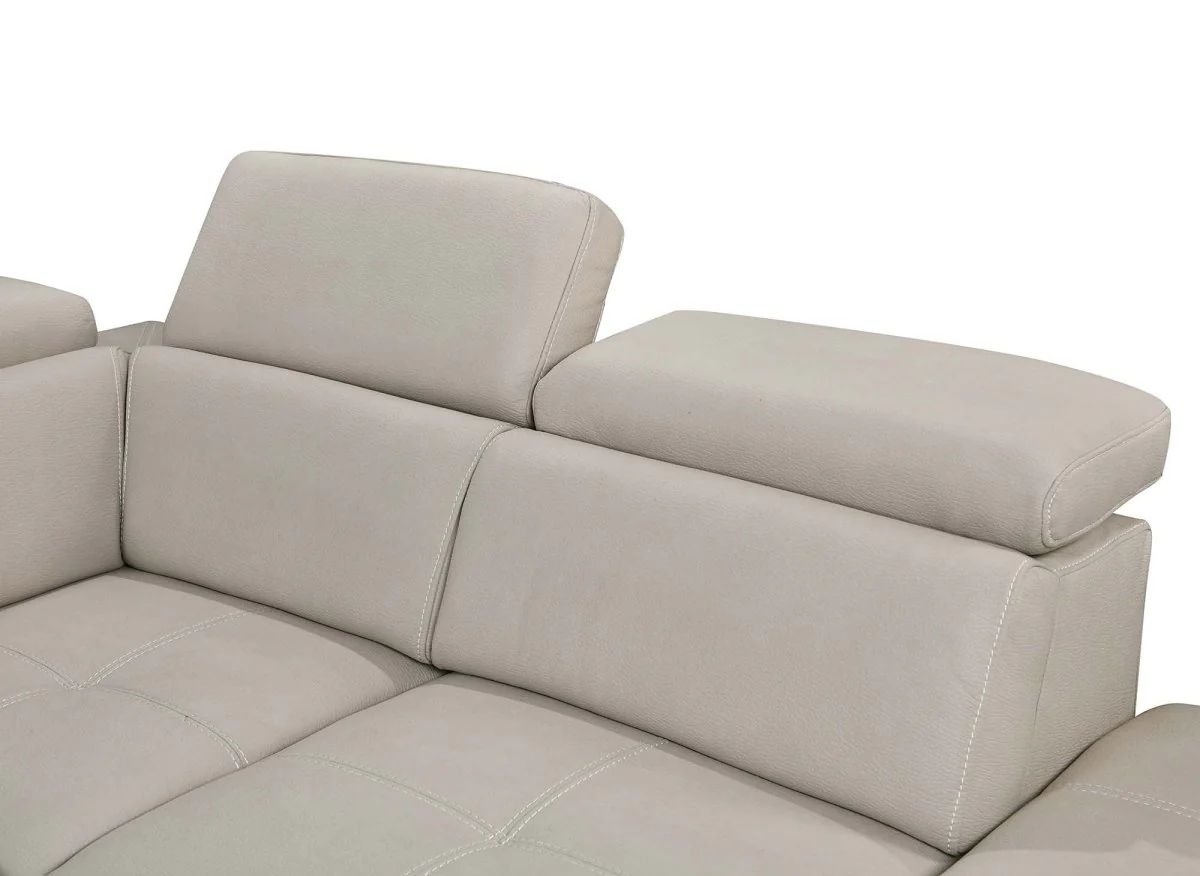 Canapé convertible et panoramique avec coffre de rangement en tissu beige OLIVER - Angle Droit - Image 8