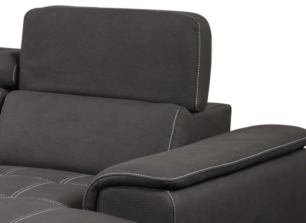 Canapé convertible et panoramique avec coffre de rangement en tissu gris OLIVER - Angle Droit - Image 7