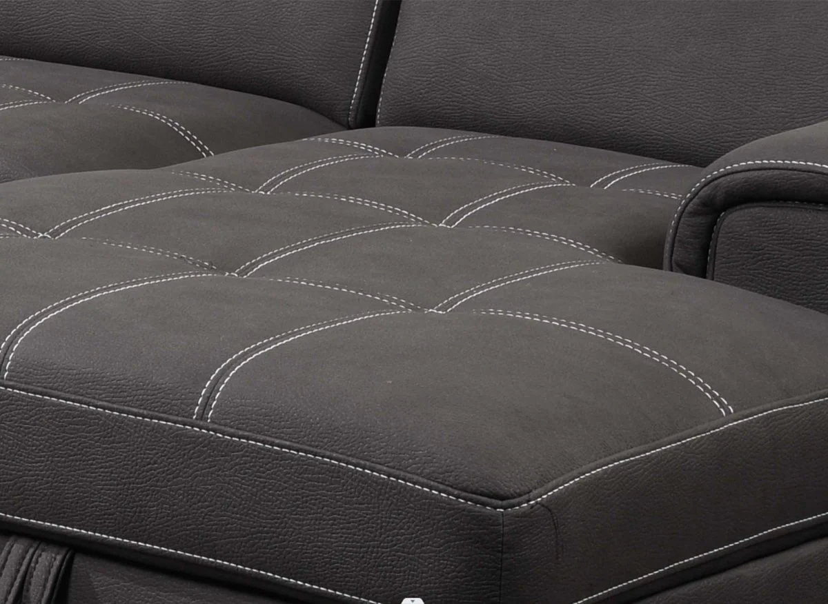 Canapé convertible et panoramique avec coffre de rangement en tissu gris OLIVER - Angle Droit - Image 8