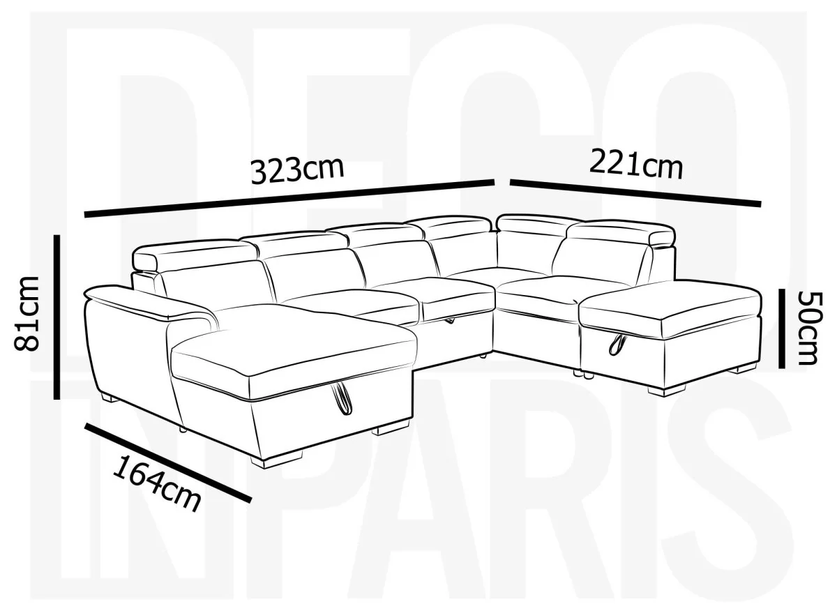 Canapé convertible et panoramique avec coffre de rangement en tissu gris OLIVER - Angle Gauche - Image 9
