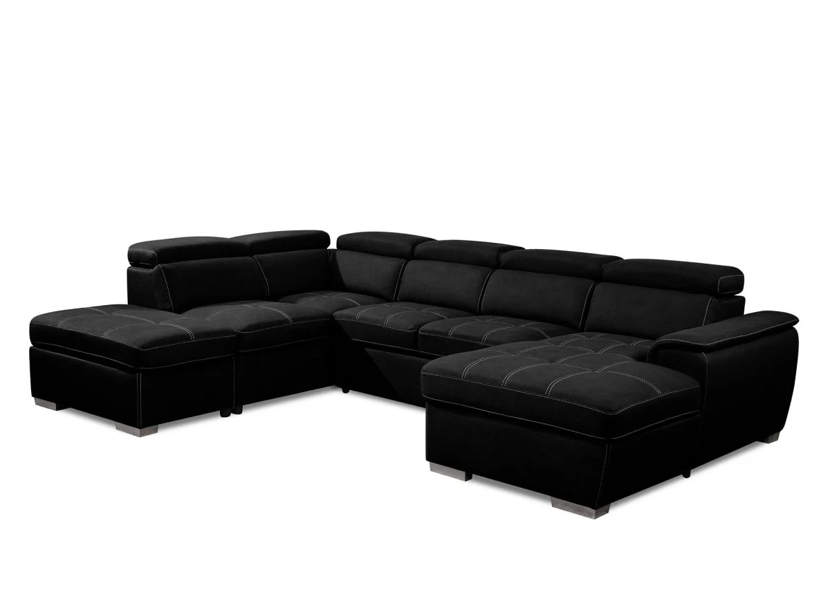 Canapé convertible et panoramique avec coffre de rangement en tissu noir OLIVER - Angle Droit - Image 5