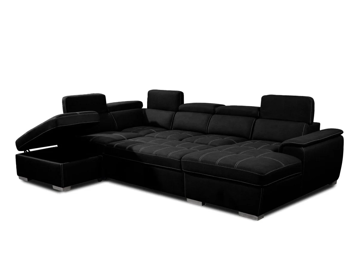 Canapé convertible et panoramique avec coffre de rangement en tissu noir OLIVER - Angle Droit - Image 6