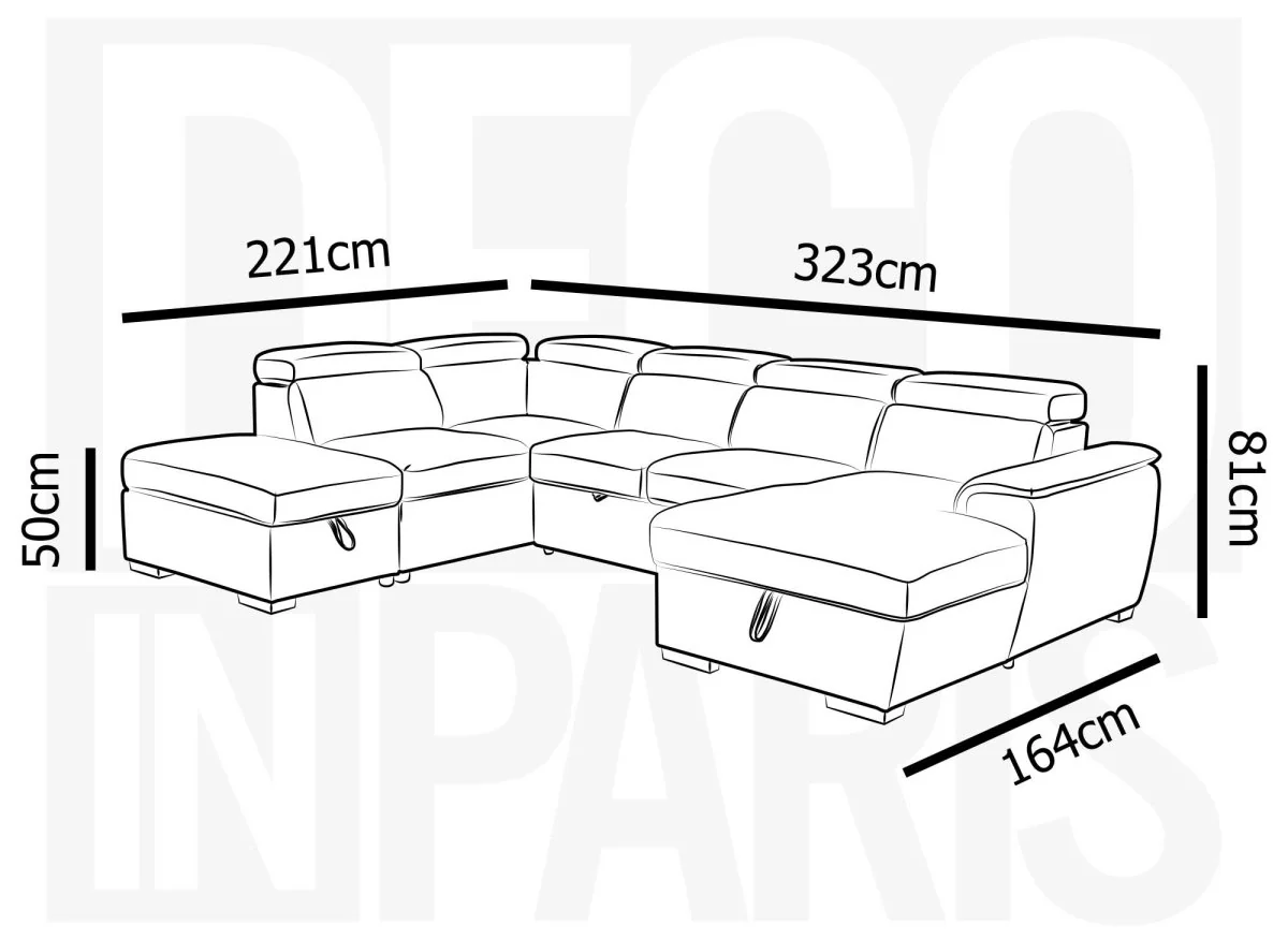 Canapé convertible et panoramique avec coffre de rangement en tissu noir OLIVER - Angle Droit - Image 8