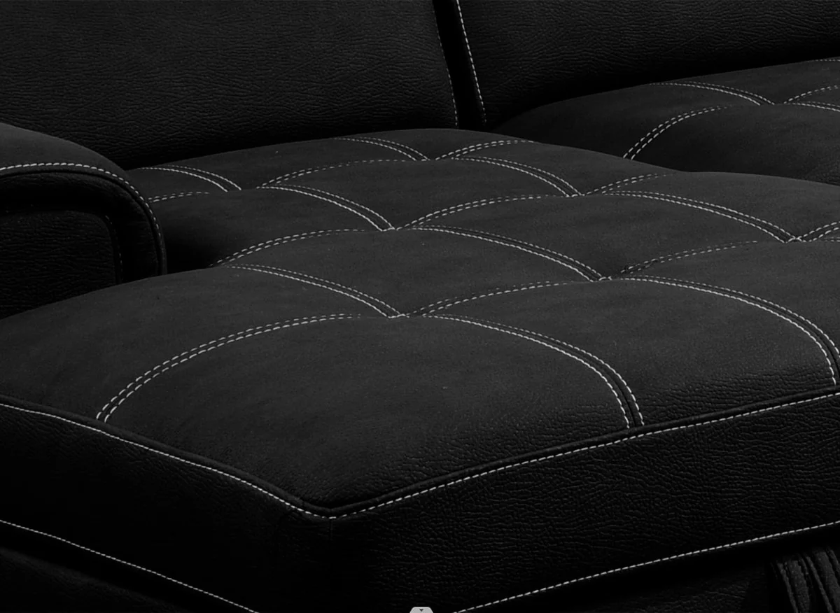 Canapé convertible et panoramique avec coffre de rangement en tissu noir OLIVER - Angle Gauche - Image 7
