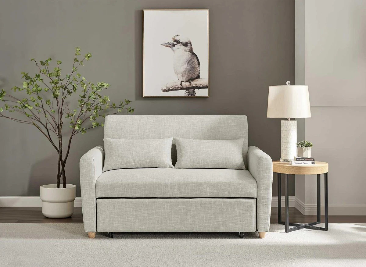 Canapé convertible 3 places en tissu beige KALAYA