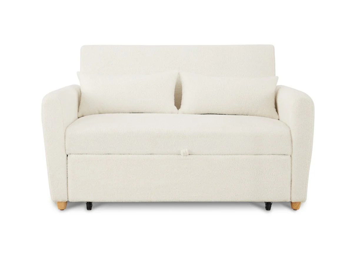 Canapé convertible 3 places en tissu bouclette blanc écru KALAYA - Image 7