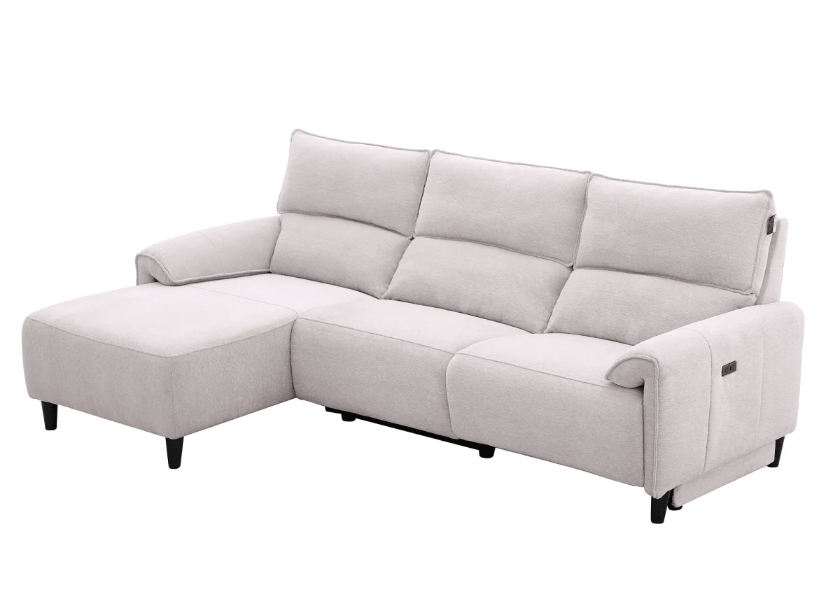 Canapé d’angle relax électrique en tissu beige LUDMILA - Angle gauche - Image 3