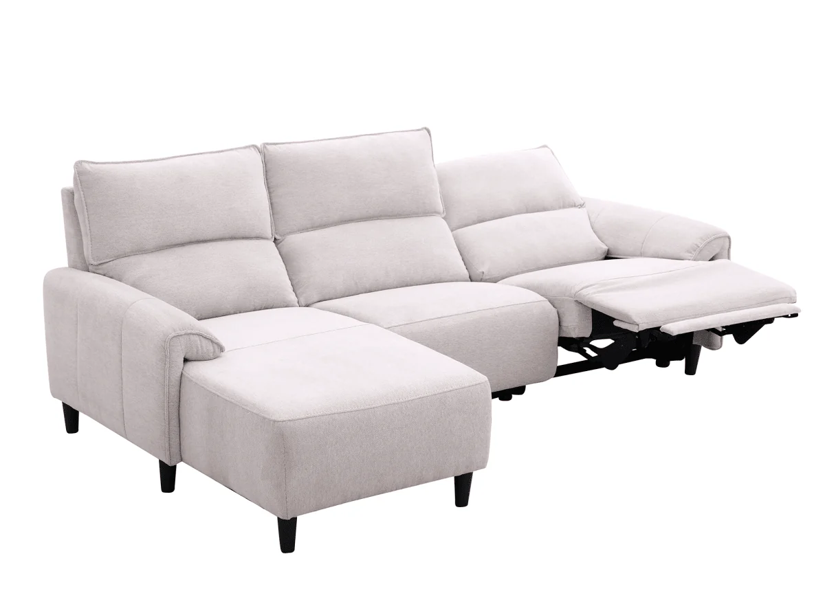 Canapé d’angle relax électrique en tissu beige LUDMILA - Angle gauche - Image 5