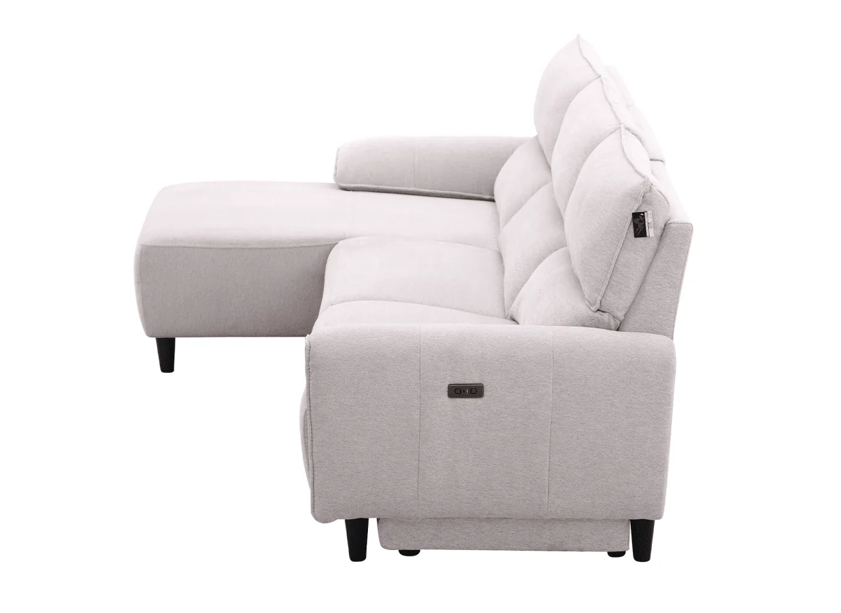 Canapé d’angle relax électrique en tissu beige LUDMILA - Angle gauche - Image 8