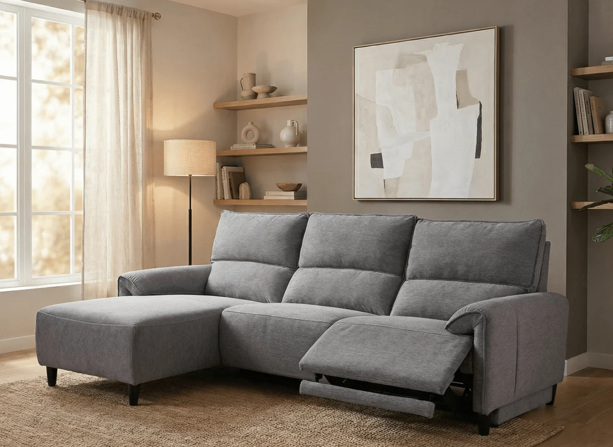 Canapé d’angle relax électrique en tissu gris foncé LUDMILA - Angle gauche - Image 2