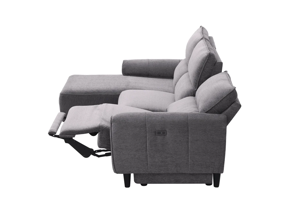 Canapé d’angle relax électrique en tissu gris foncé LUDMILA - Angle gauche - Image 4