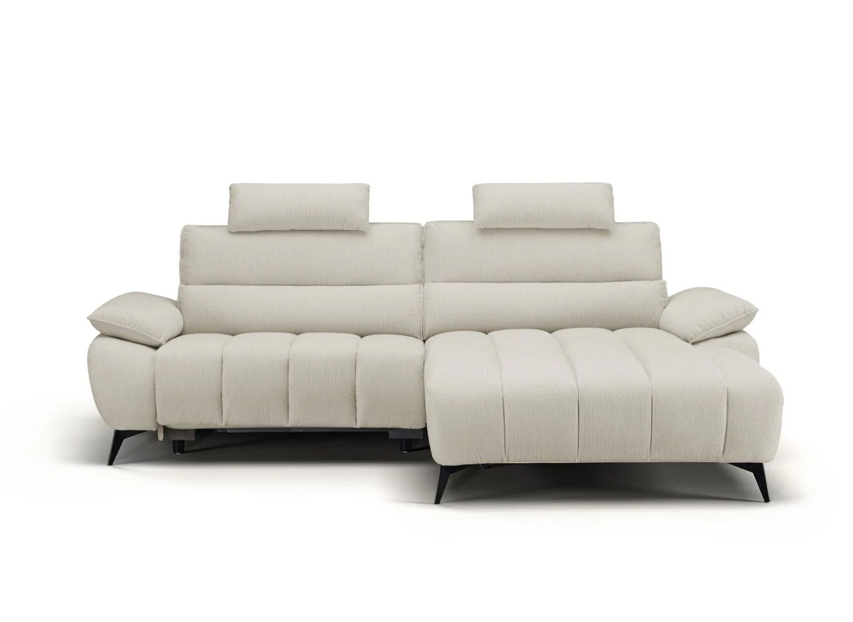 Canapé d’angle relax électrique en velours chiné beige LYANA - Angle droit - Image 5