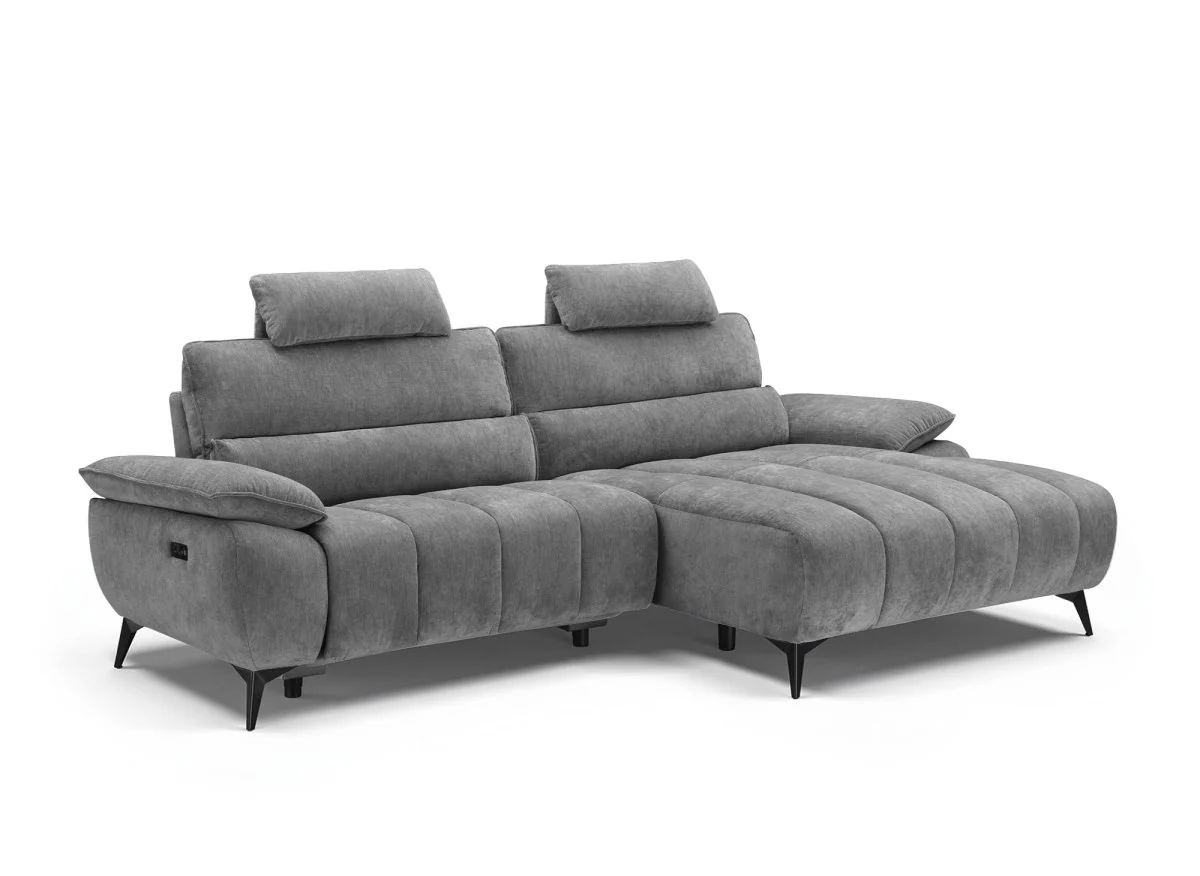 Canapé d’angle relax électrique en velours chiné gris LYANA - Angle droit - Image 4