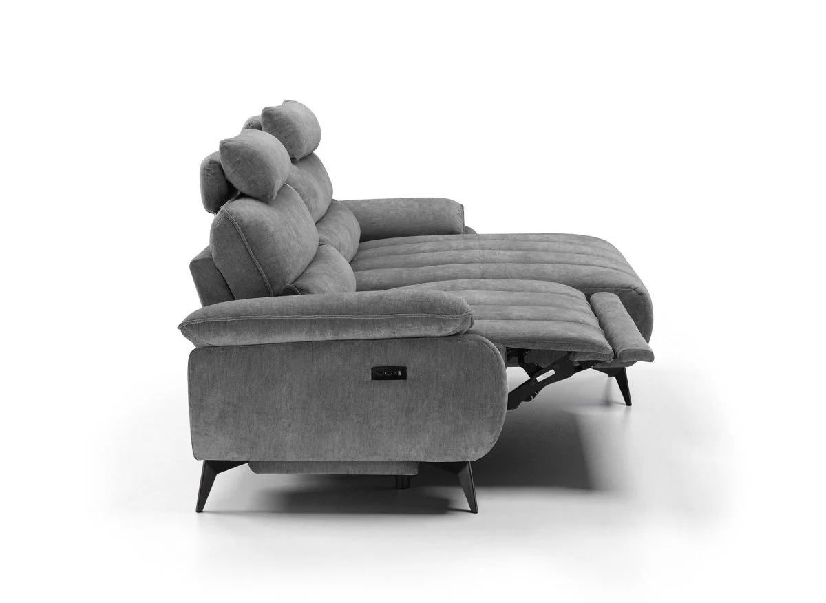 Canapé d’angle relax électrique en velours chiné gris LYANA - Angle droit - Image 6