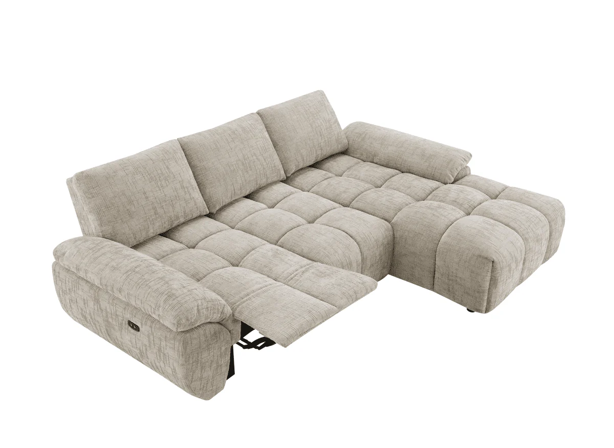 Canapé d’angle relax électrique en velours chiné taupe ALPES - Angle droit - Image 3
