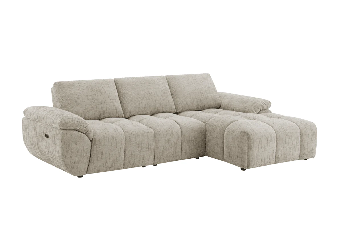Canapé d’angle relax électrique en velours chiné taupe ALPES - Angle droit - Image 4