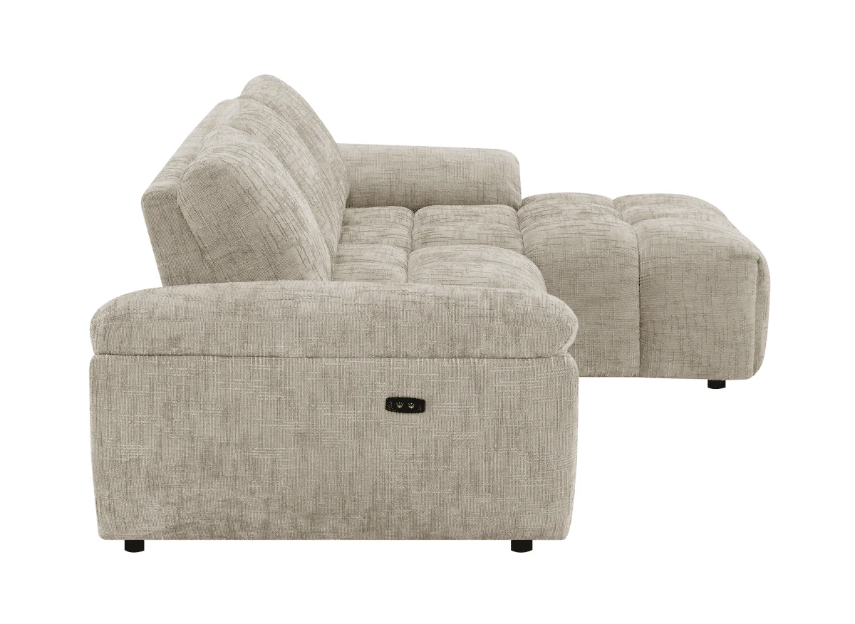 Canapé d’angle relax électrique en velours chiné taupe ALPES - Angle droit - Image 6
