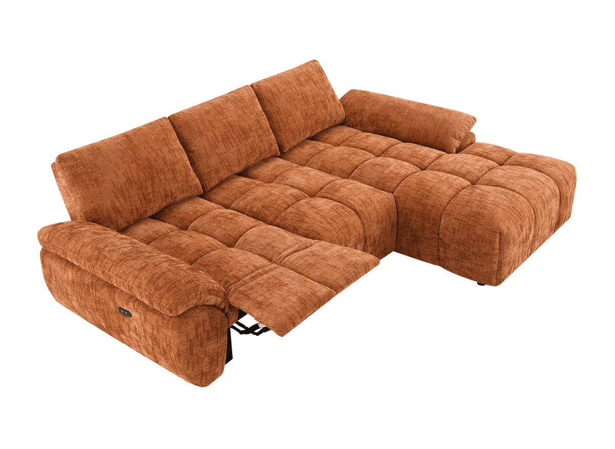 Canapé d’angle relax électrique en velours chiné terracotta ALPES - Angle droit - Image 3