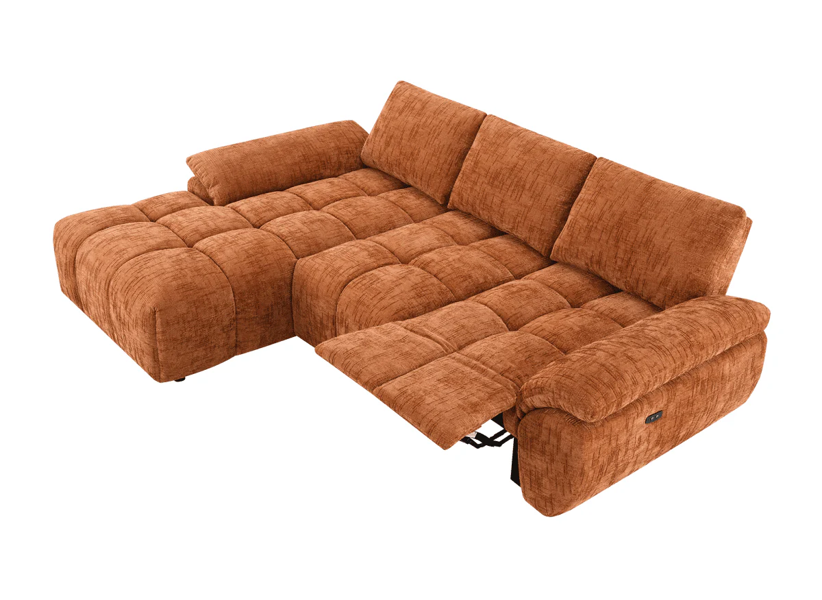 Canapé d’angle relax électrique en velours chiné terracotta ALPES - Angle gauche - Image 3