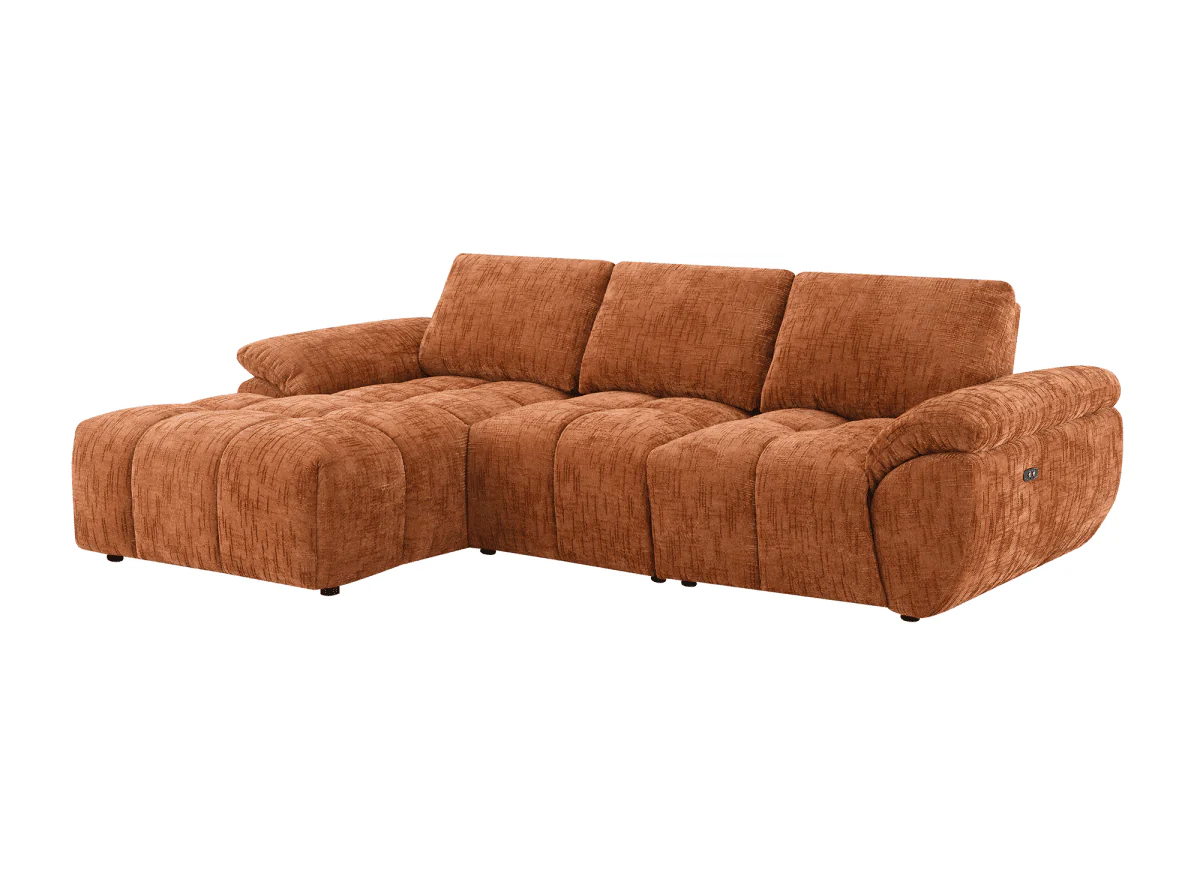 Canapé d’angle relax électrique en velours chiné terracotta ALPES - Angle gauche - Image 4