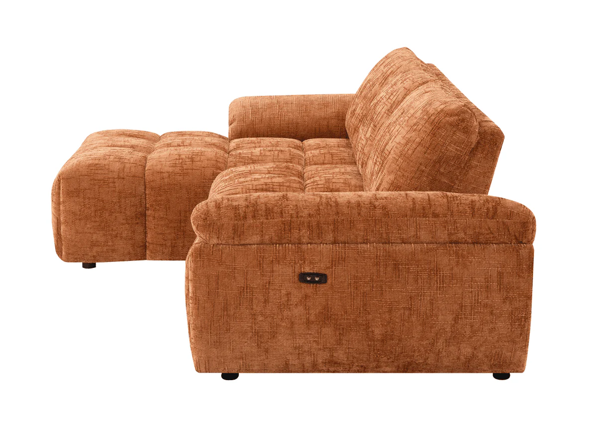 Canapé d’angle relax électrique en velours chiné terracotta ALPES - Angle gauche - Image 6