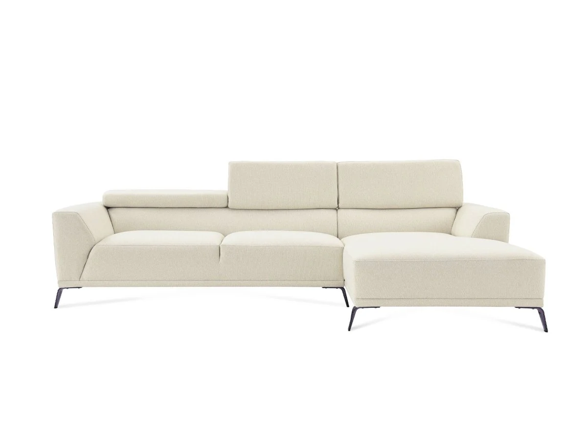 Canapé d'angle fixe avec méridienne en tissu beige KALISTA - Angle Droit - Image 2