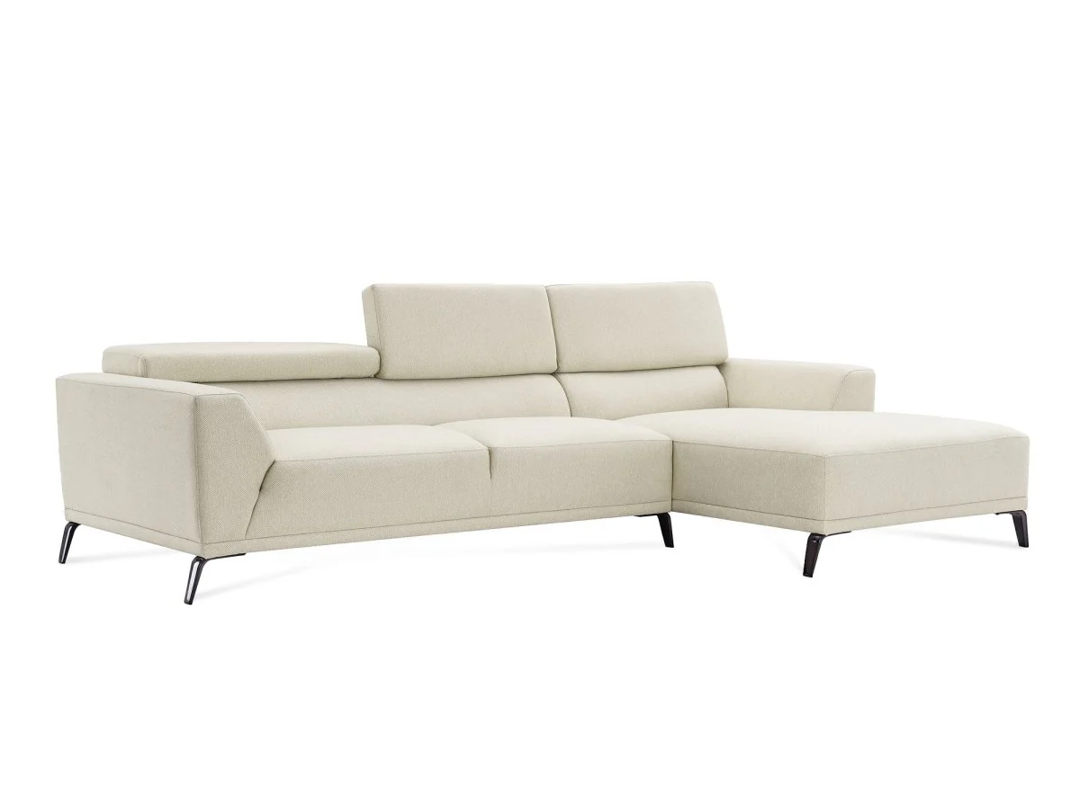 Canapé d'angle fixe avec méridienne en tissu beige KALISTA - Angle Droit - Image 3