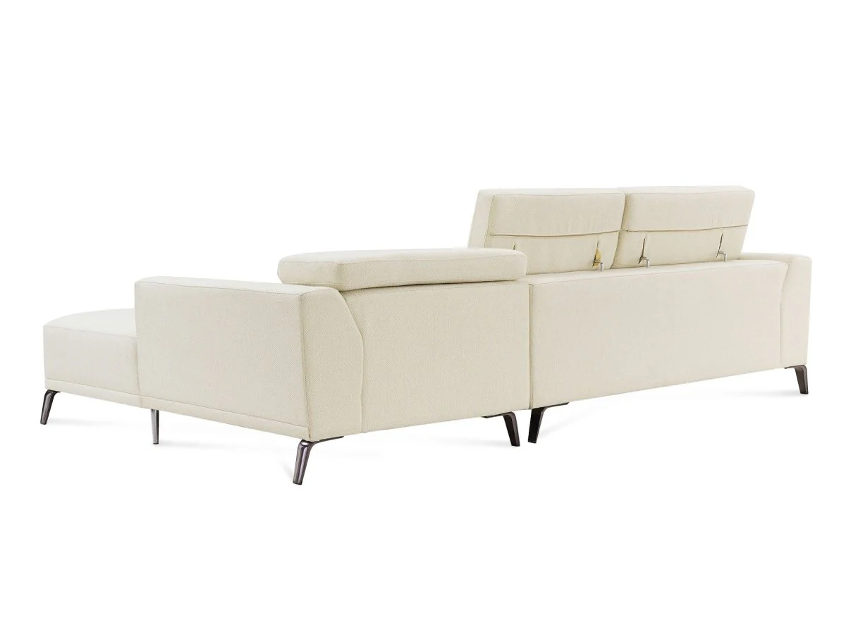 Canapé d'angle fixe avec méridienne en tissu beige KALISTA - Angle Droit - Image 4