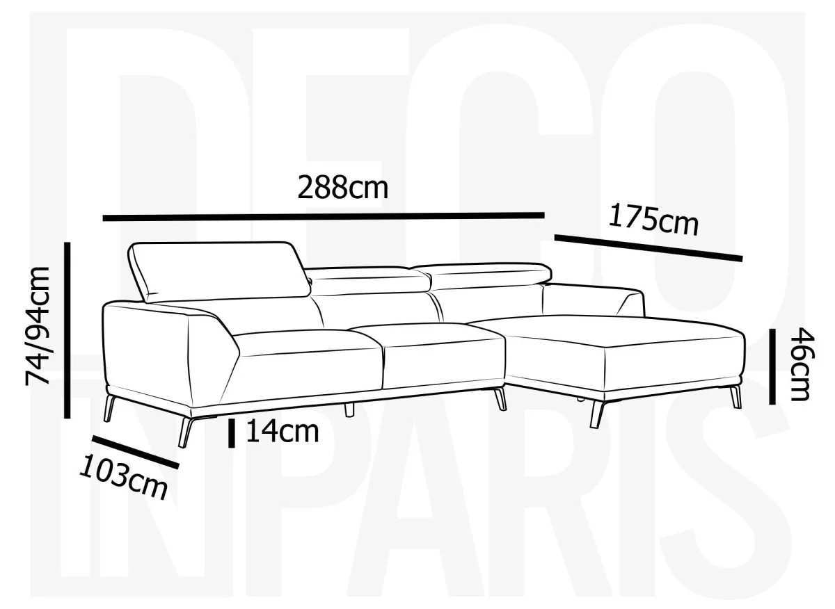 Canapé d'angle fixe avec méridienne en tissu beige KALISTA - Angle Droit - Image 6