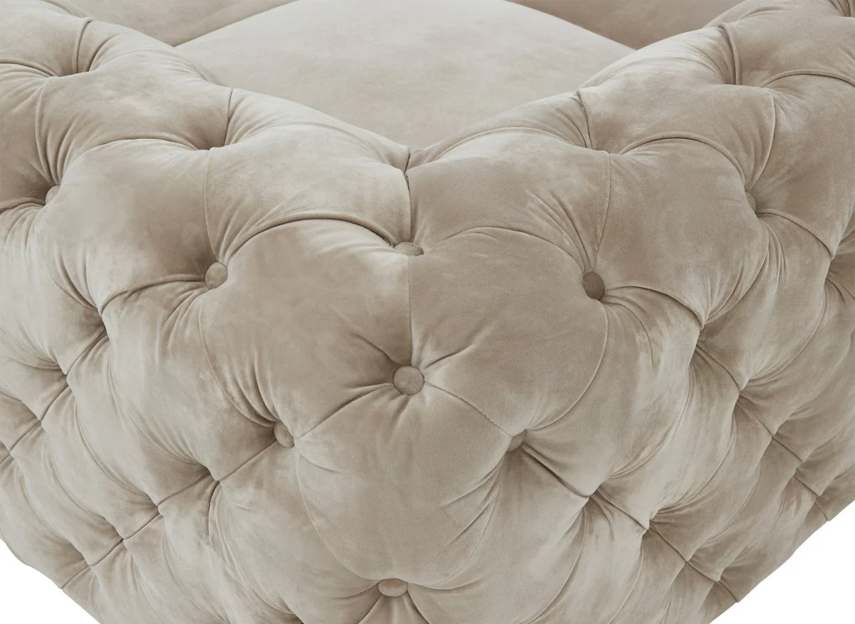 Canapé d'angle fixe capitonné chesterfield velours beige CARMEN - Image 8