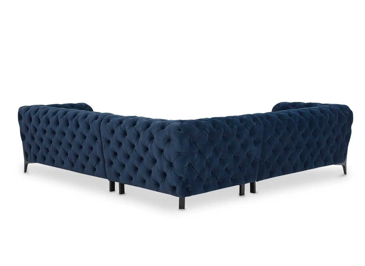 Canapé d'angle fixe capitonné chesterfield velours bleu CARMEN - Image 5