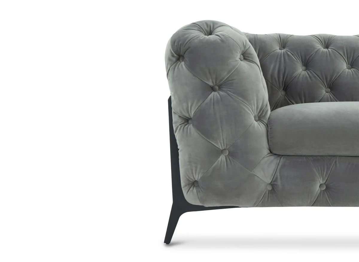Canapé d'angle fixe capitonné chesterfield velours gris CARMEN - Image 6