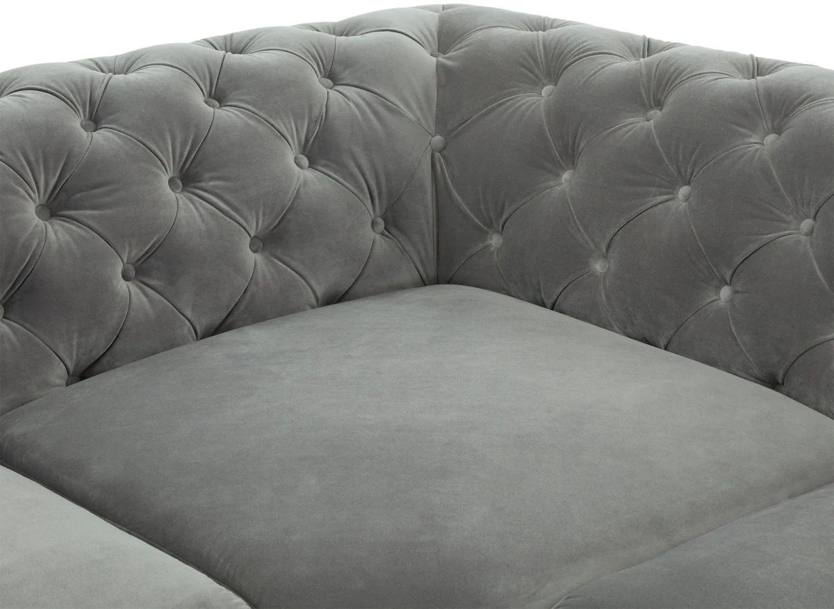 Canapé d'angle fixe capitonné chesterfield velours gris CARMEN - Image 7