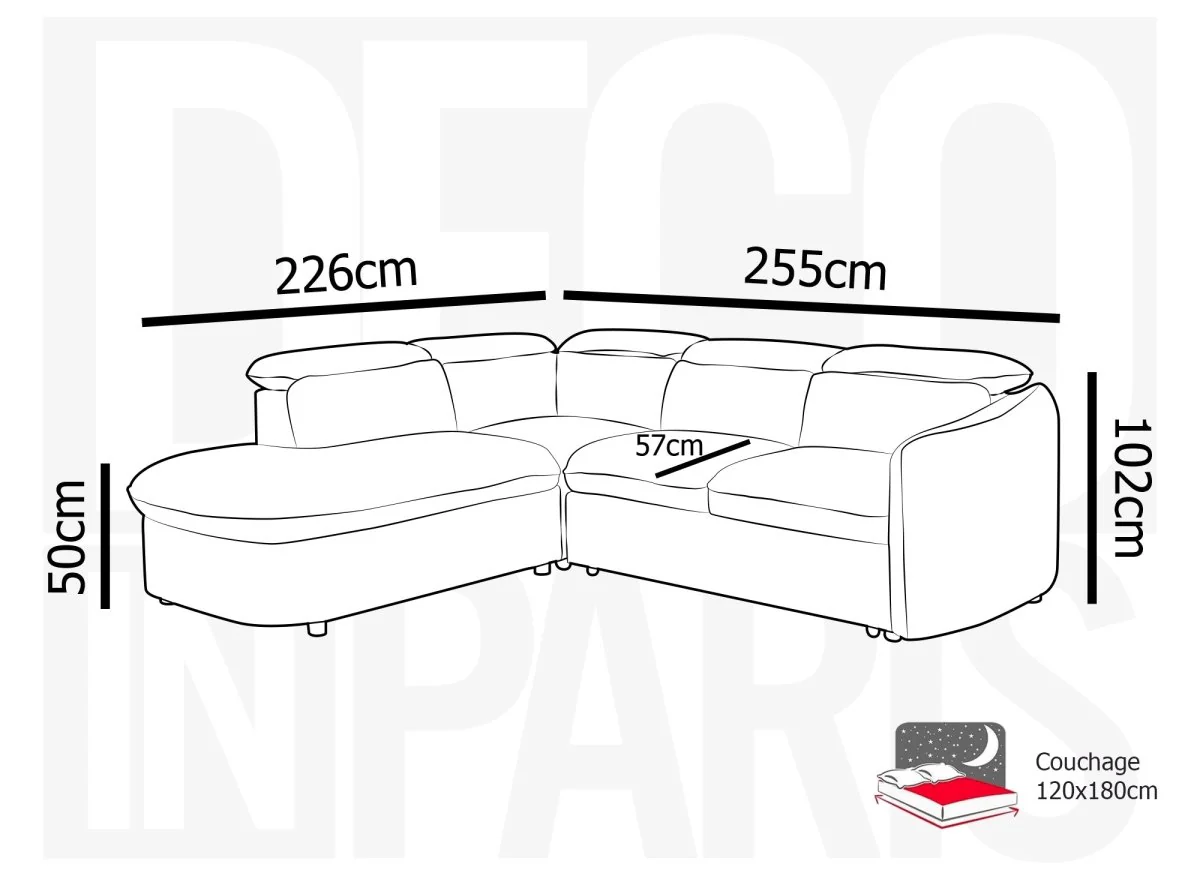 Canapé d'angle convertible avec coffre en tissu bouclette écru BAYA - angle gauche - Image 10