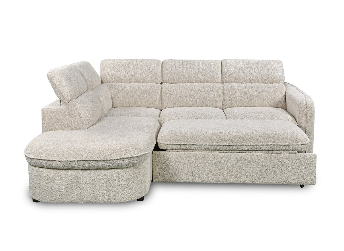 Canapé d'angle convertible avec coffre en tissu bouclette écru BAYA - angle gauche - Image 8