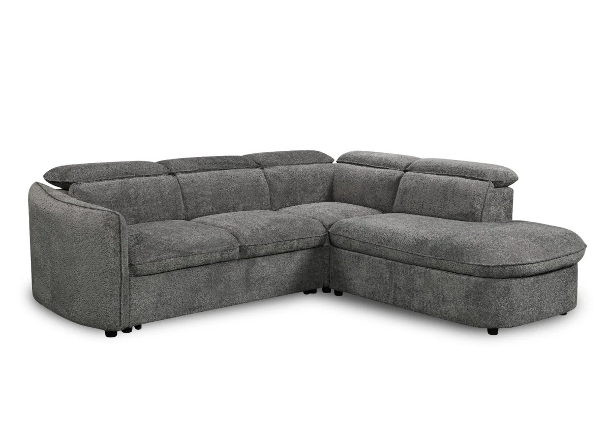 Canapé d'angle convertible avec coffre en tissu bouclette gris BAYA - angle droit - Image 5