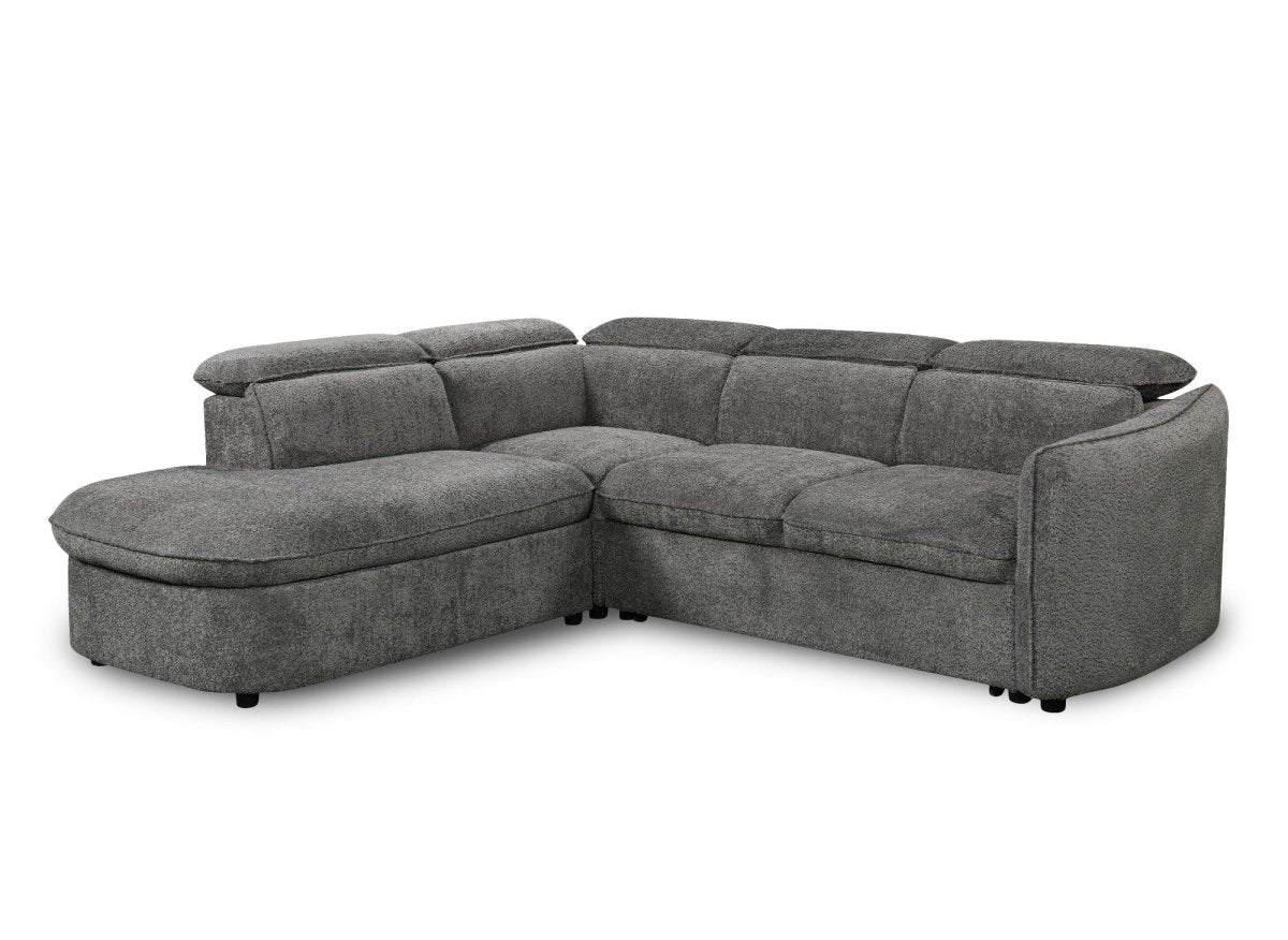 Canapé d'angle convertible avec coffre en tissu bouclette gris BAYA - angle gauche - Image 5