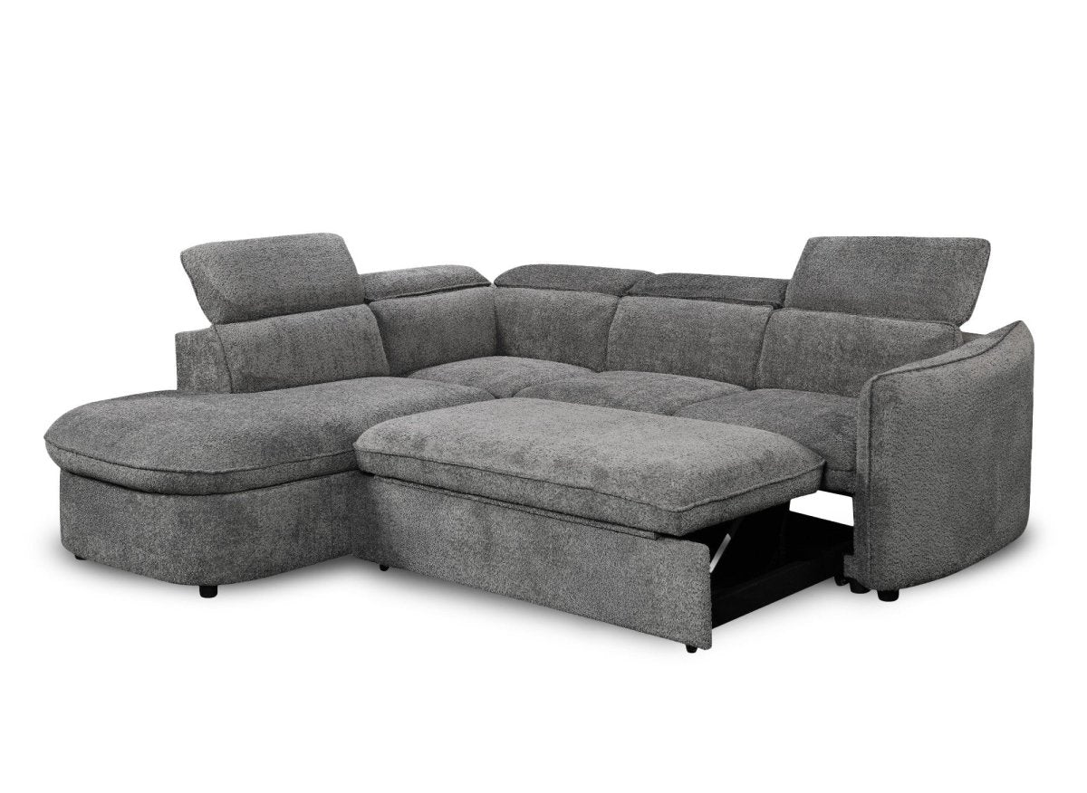 Canapé d'angle convertible avec coffre en tissu bouclette gris BAYA - angle gauche - Image 6