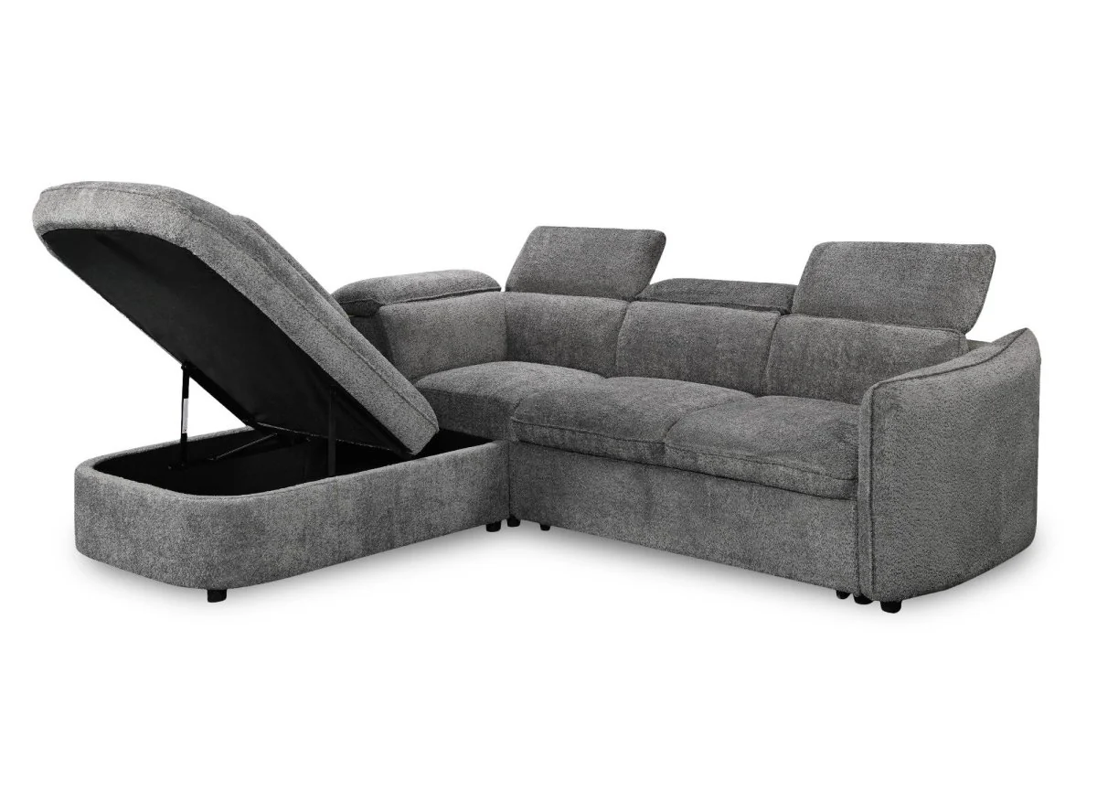 Canapé d'angle convertible avec coffre en tissu bouclette gris BAYA - angle gauche - Image 7