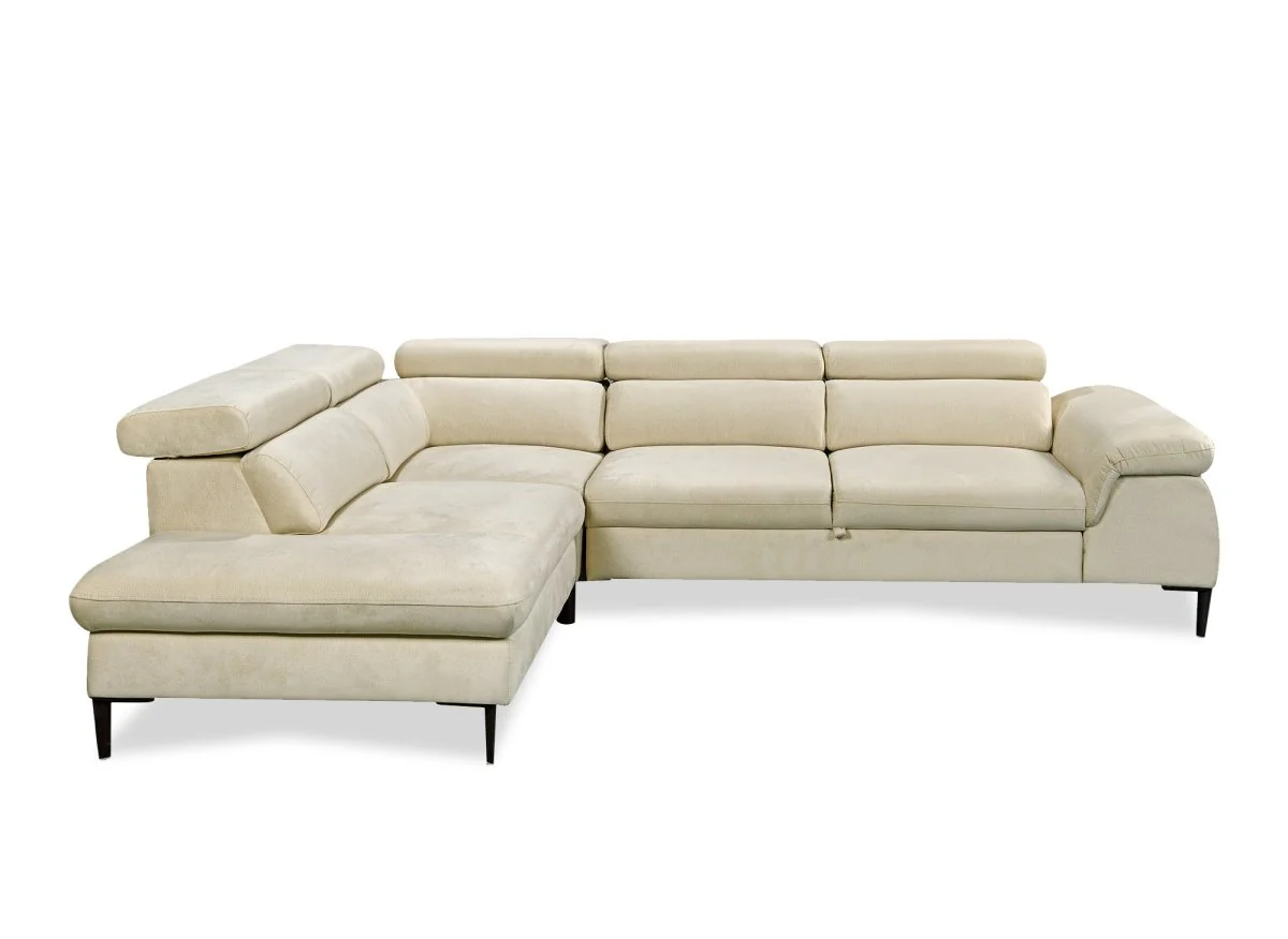Canapé d'angle convertible avec coffre de rangement en velours beige SWAN - Angle gauche - Image 7